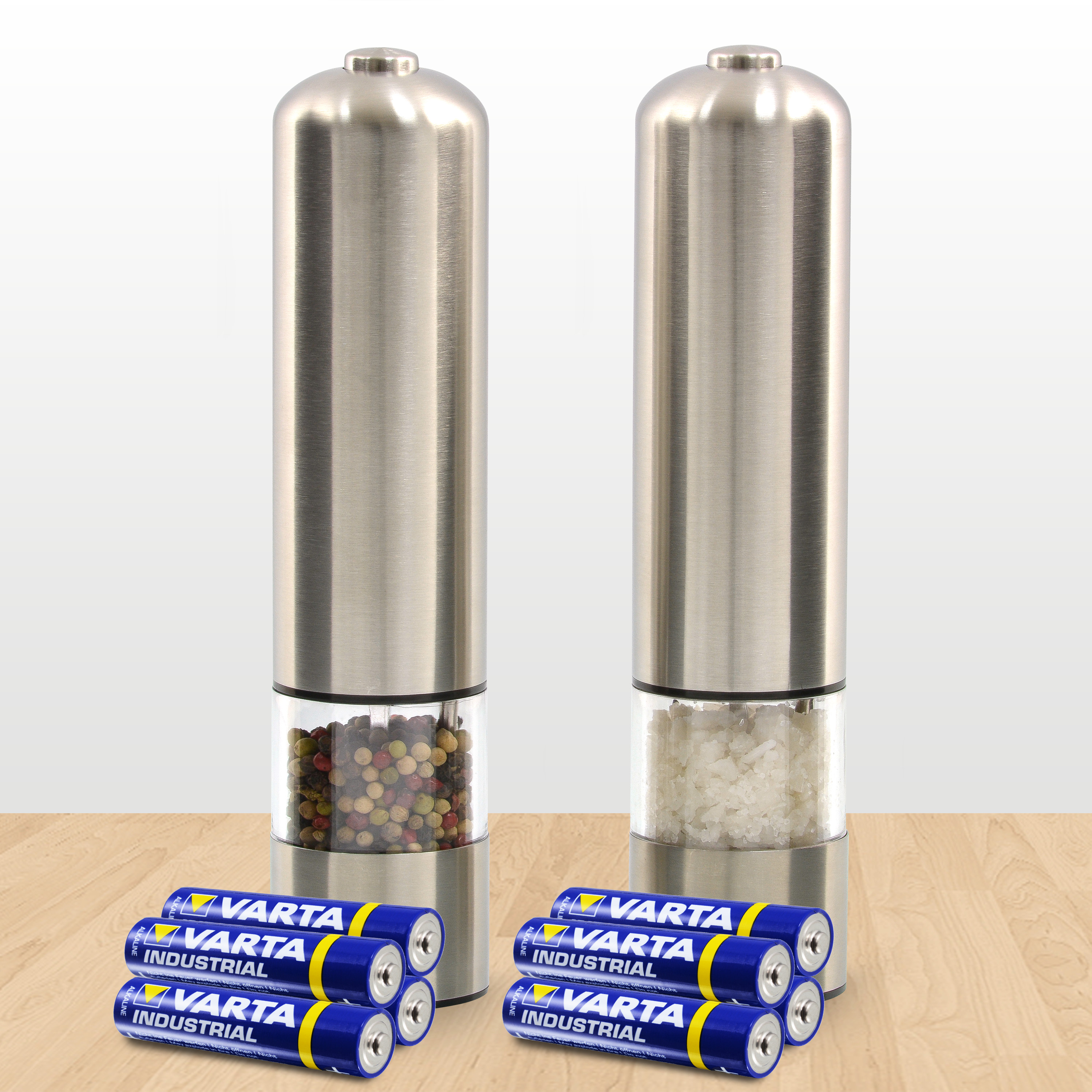 Set - 2x elektrische Edelstahl Salz- & Pfeffermühle ...