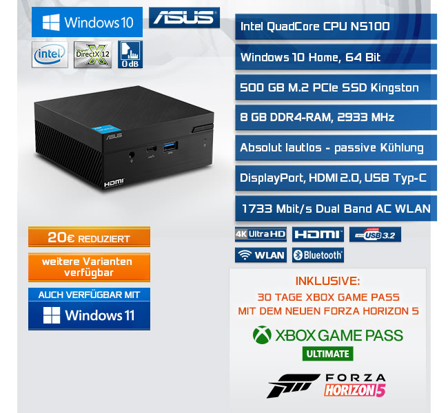 Mini PC - ASUS PN41 / 8GB / 500 GB M.2 SSD