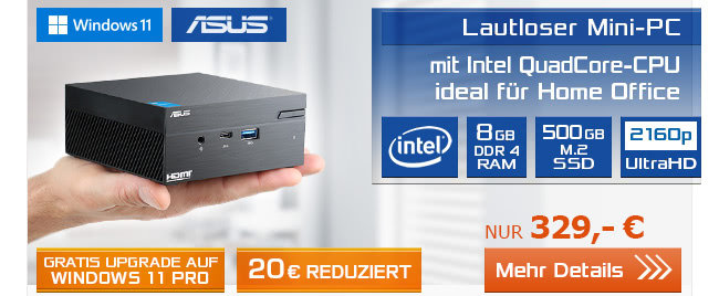 Lautloser Mini-PC mit Intel QuadCore-CPU nur 329,- EUR!